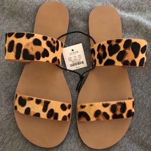 J Crew leopard calf hair summer slide sandals